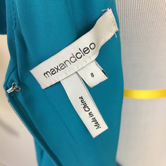 Max and Cleo Blue Asymmetrical Dress with Ruffle Draping - Picture 8 of 8